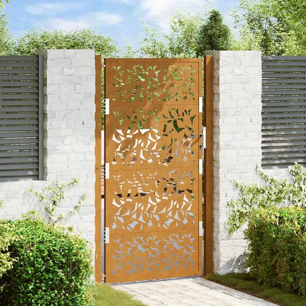 Cancello Da Giardino 105x180 Cm Acciaio Corten Design A Foglia /