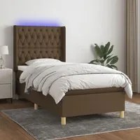 Letto a Molle Materasso e LED Marrone Scuro 90x190cm in Tessuto cod mxl 64977