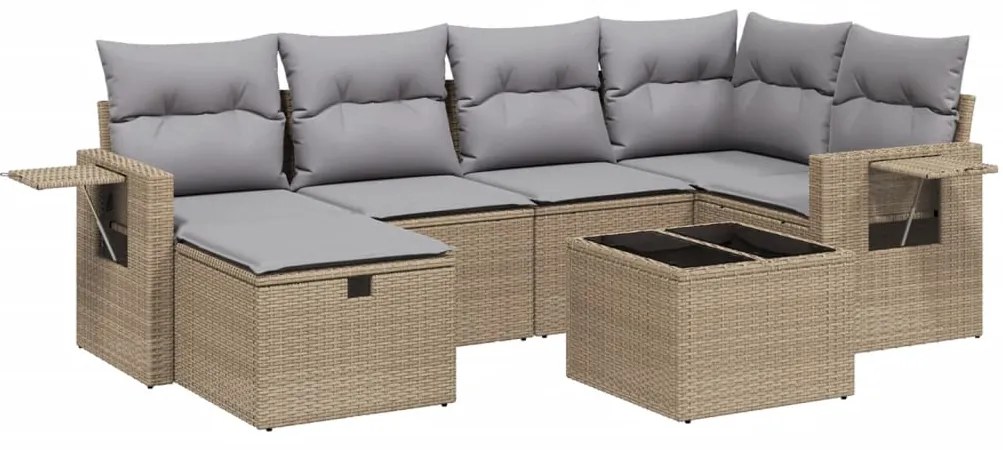 Set divano da giardino 7 pz con cuscini beige misto polyrattan