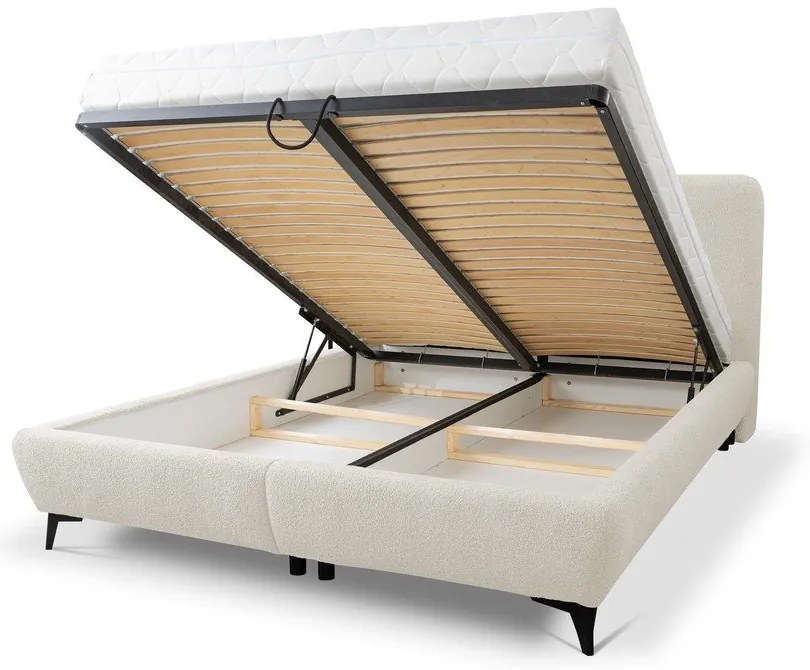 Letto matrimoniale imbottito beige con contenitore con rete inclusa 180x200 cm Makapu – Makamii
