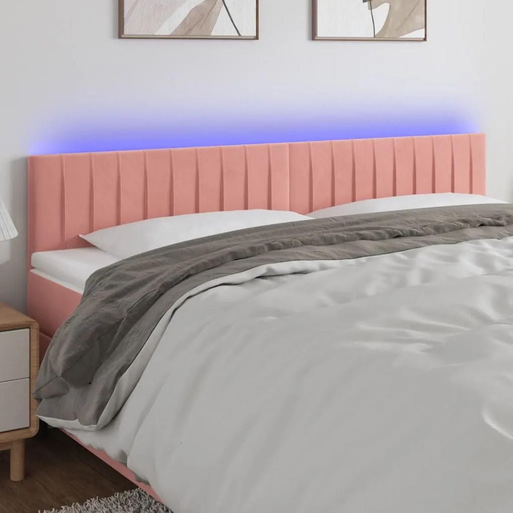 Testiera A Led Rosa 180x5x78/88 Cm İn Velluto /