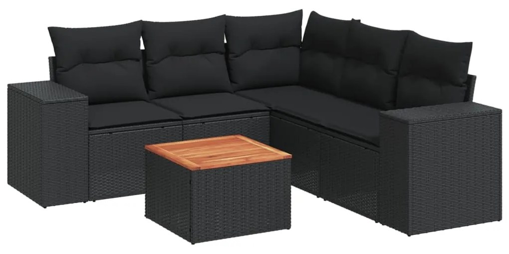 Set divano da giardino 6 pz con cuscini nero in polyrattan