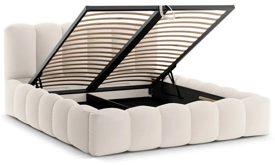 Letto matrimoniale imbottito color crema con contenitore con rete inclusa 180x200 cm Lupine – Micadoni