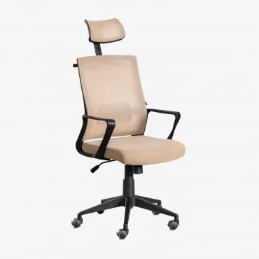 Sedia Da Ufficio Con Ruote E Poggiatesta In Polipropilene Teill Black Beige A Mandorla - Sklum