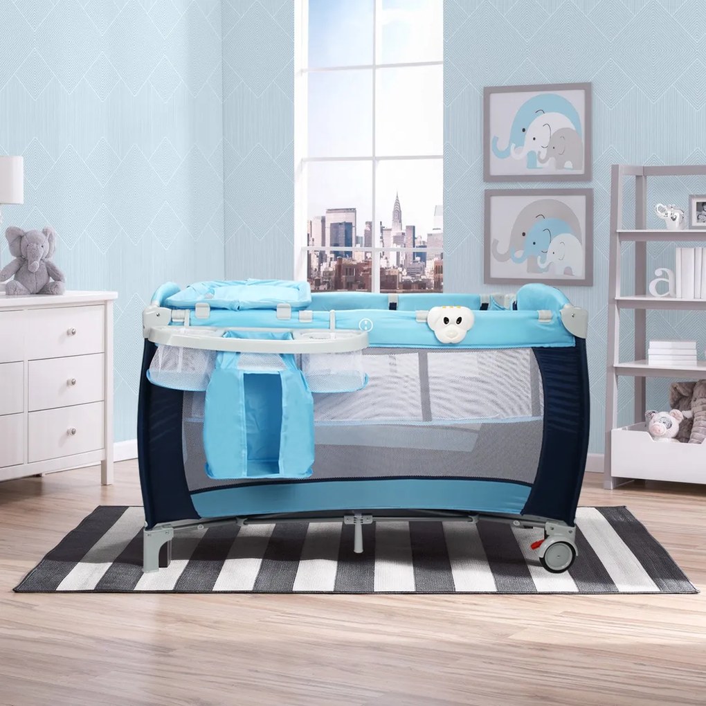 Costway Culla per bimbo pieghevole con zanzariera 120x60x76cm lettino bimbo a due livelli regolabile Blu
