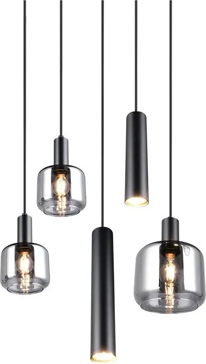 Lampadario nero con paralume in metallo e vetro ø 40 cm Mataro - Trio