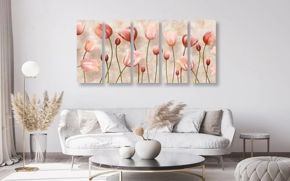 Quadri 5 pezzi – Tulipani rosa antico