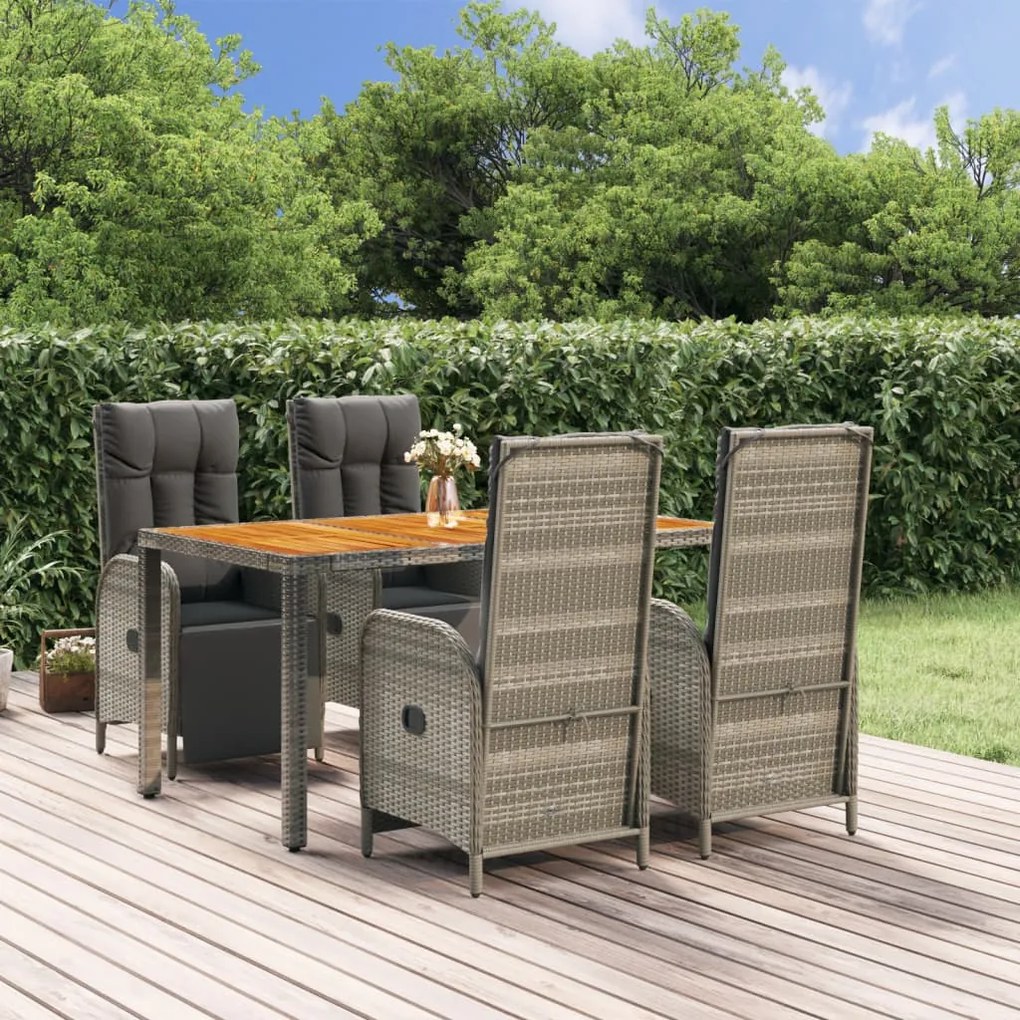 Set Da Pranzo Da Giardino 5 Pz Con Cuscini İn Polyrattan Grigio /