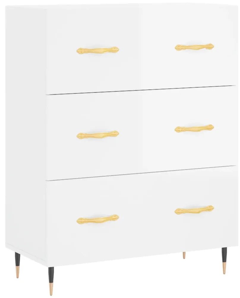 Credenza Bianco Lucido 69,5x34x180 cm in Legno Multistrato