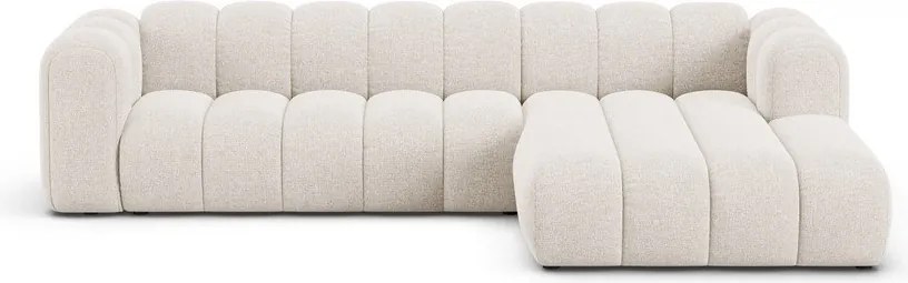 Divano angolare color crema (con penisola a destra/con chaise lounge) con rivestimento in ciniglia Lupine – Micadoni