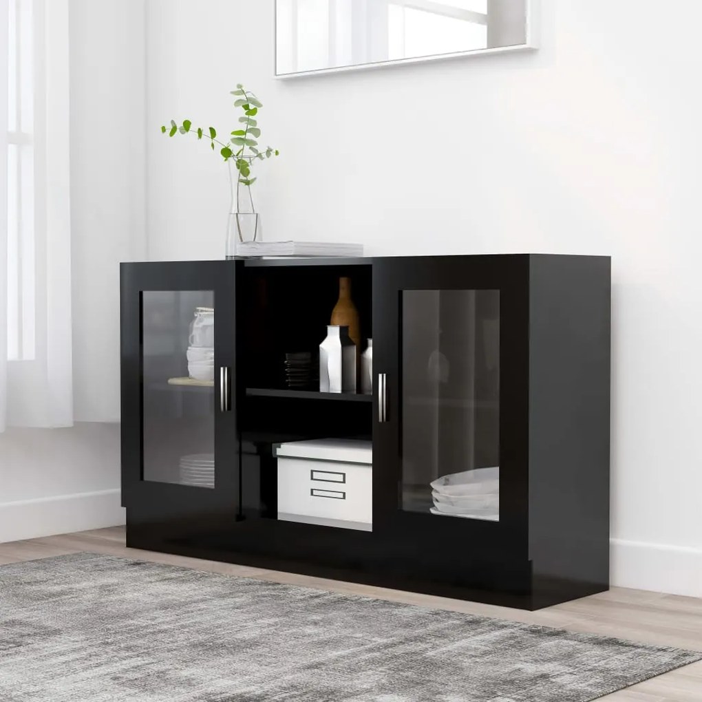 Armadietto Con Vetrina Nero 120x30,5x70 Cm Legno Multistrato /