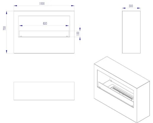 Camino a bioetanolo da terra per interno esterno Giotto S Bianco 100x30x70