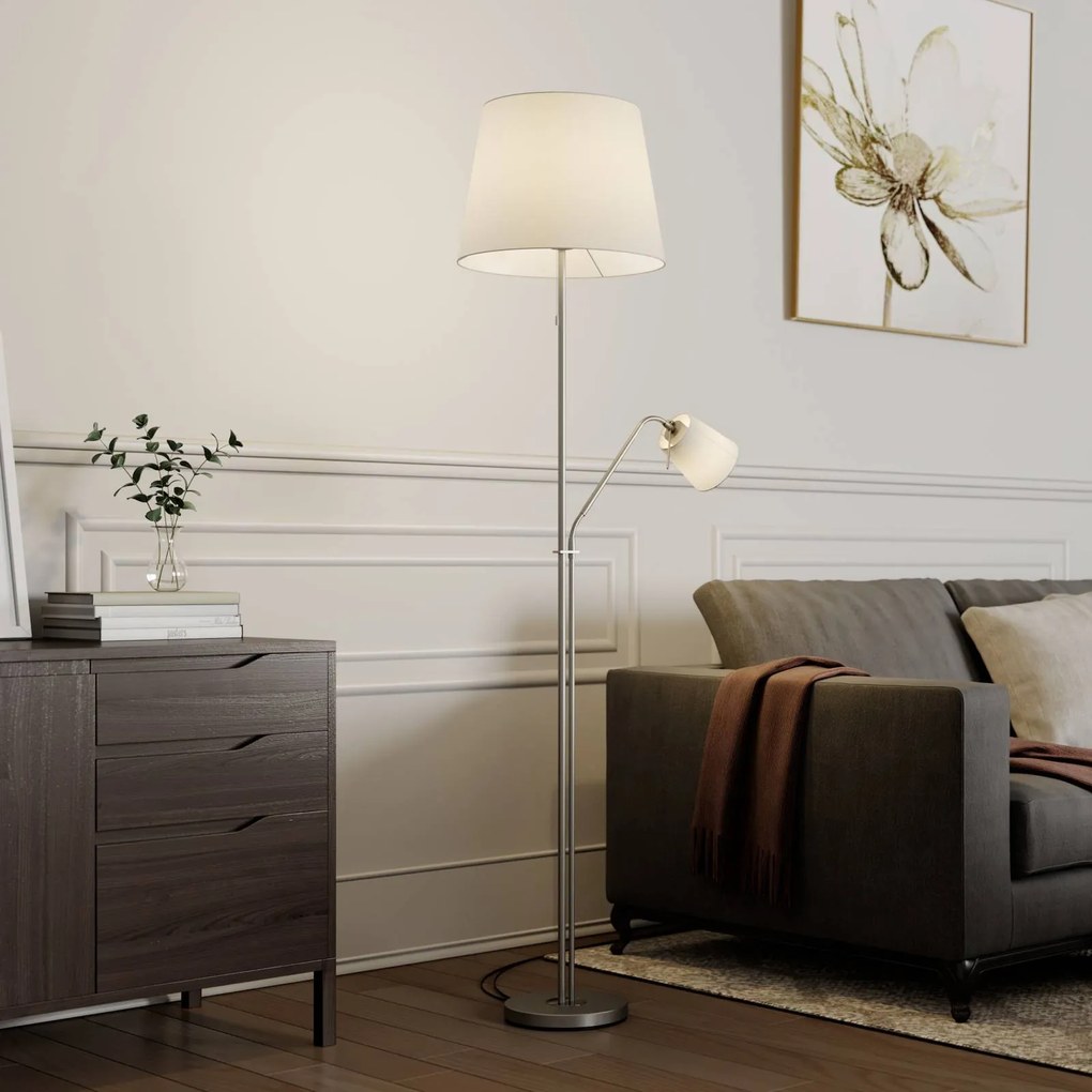 Lampada da terra Nantwin Lindby, Bianco / Opale, Soggiorno / Sala da pranzo, Tessuto / Stoffa / Seta, Moderno, Lampada da terra