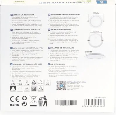 Aigostar - Lampada LED da incasso LED/18W/230V 4000K diametro 22 cm bianco