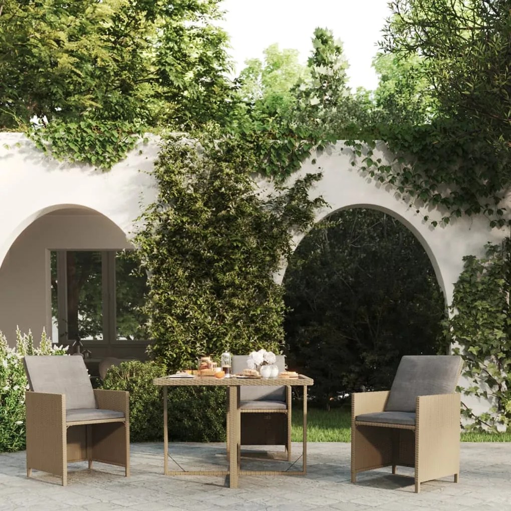 Tavolo da giardino beige 109x107x74 cm in polyrattan e vetro