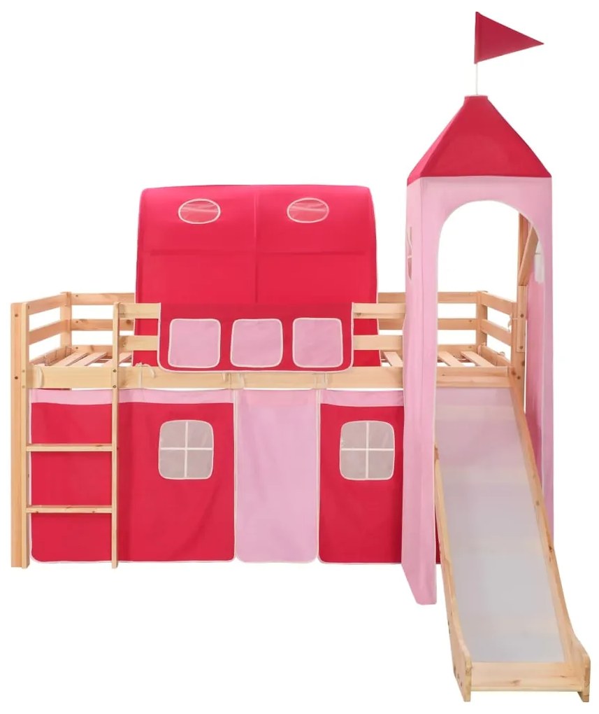 Letto a castello per bambini scivolo e scala in pino 208x230 cm