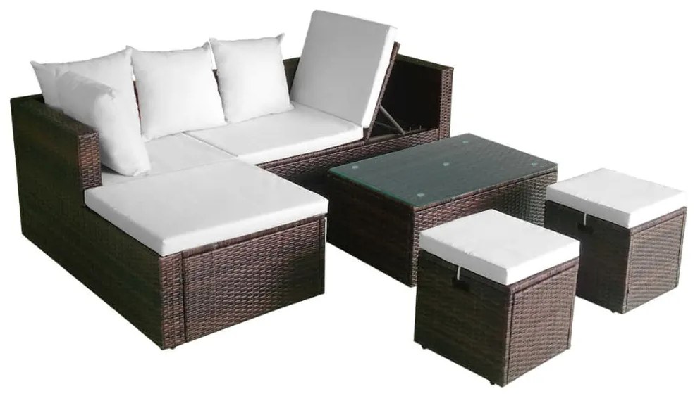 Set divani da giardino 4 pz con cuscini in polyrattan marrone