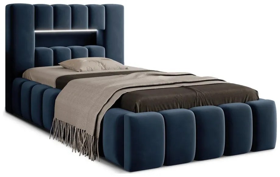 Letto singolo imbottito blu scuro con contenitore con rete inclusa 90x200 cm Lamica – ELTAP