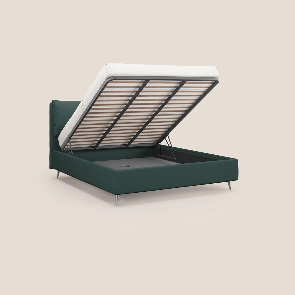 Elsa letto imbottito con vano contenitore in tessuto smacchiabile T05 verde
