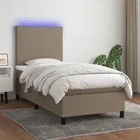 Letto a Molle con Materasso e LED Tortora 90x200 cm in Tessuto 3134689