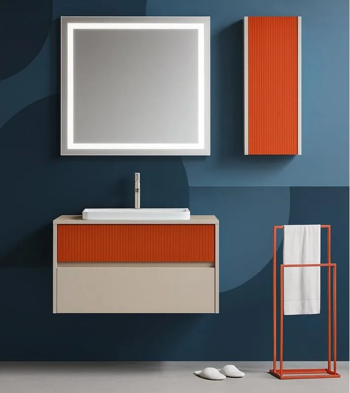Mobile da bagno sospeso sotto lavabo Niwa 2 cassetti L 89.5 x H 50 x P 45.5 cm sabbia e paprika cannettato