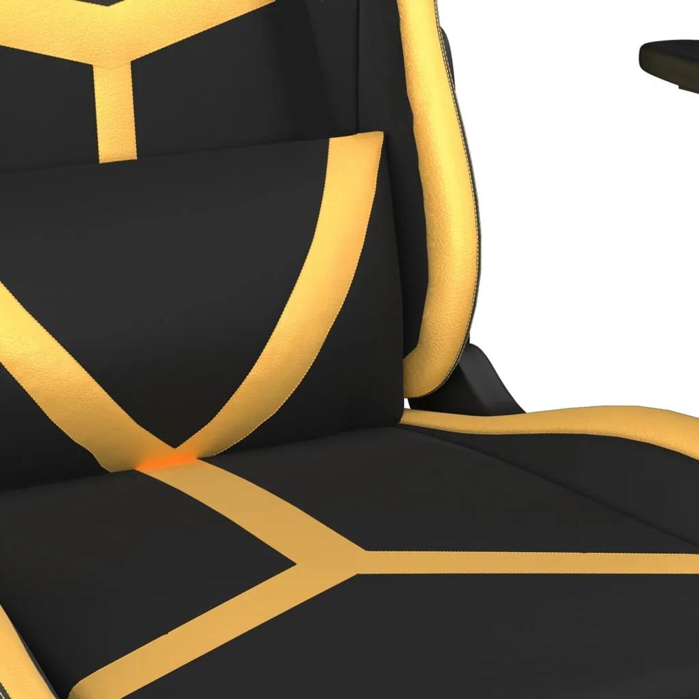 Sedia da Gaming Massaggiante Poggiapiedi Nero e Oro Similpelle