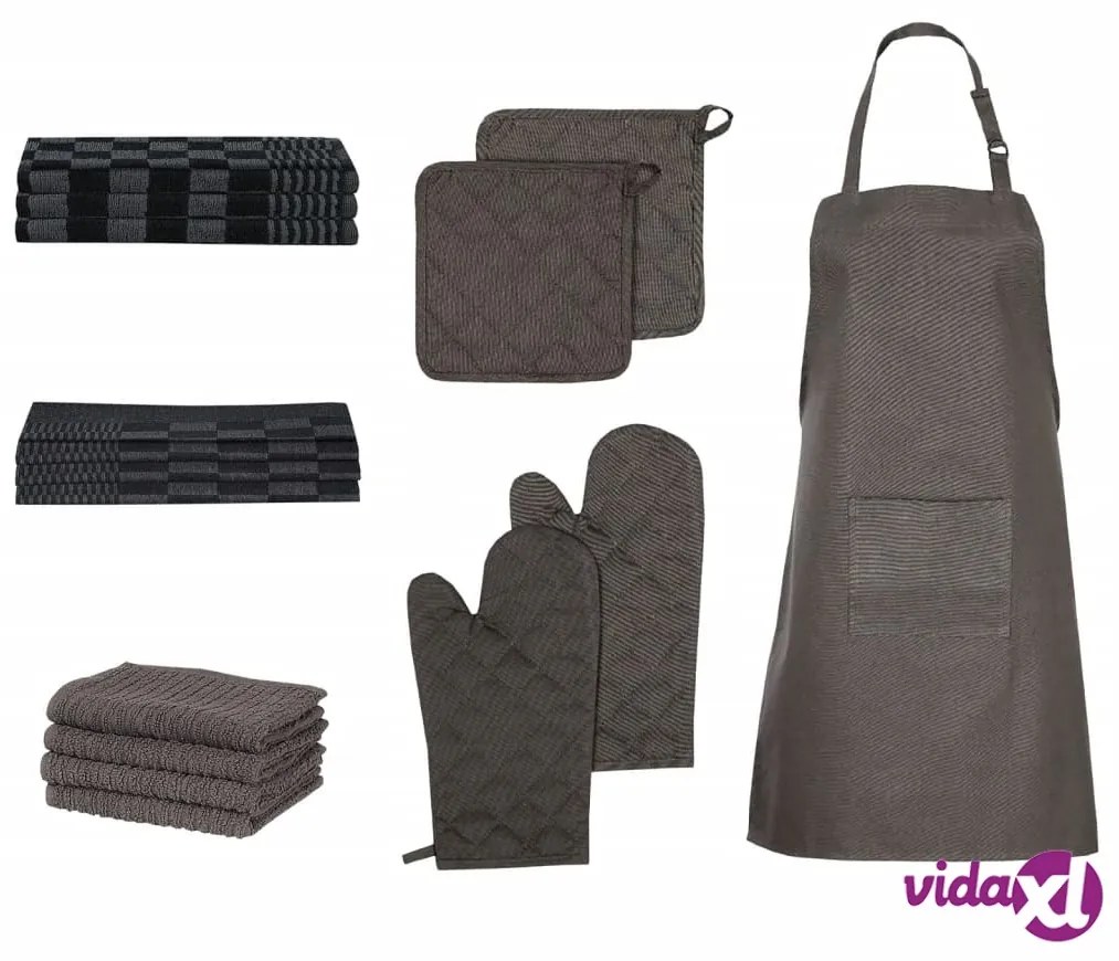 vidaXL Set Strofinacci 15 pz con Guanti da Forno e Presine Cotone Nero