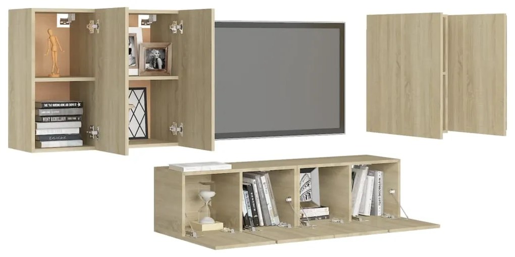 Set porta tv 6 pz rovere sonoma in truciolato