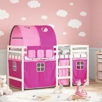 Letto a Soppalco con Tunnel Bambini Rosa 90x200cm Massello Pinocod mxl 92539