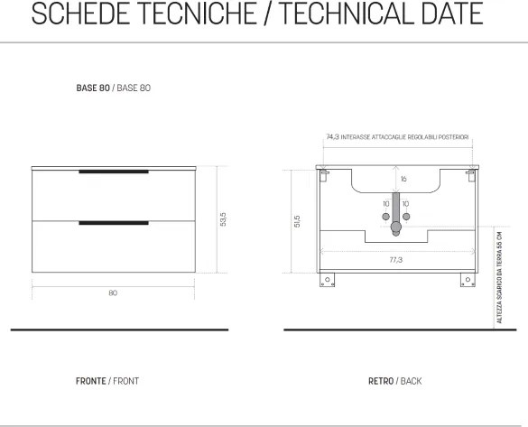 Mobile sospeso bagno 80 cm in nobilitato BALI Bianco Nordico