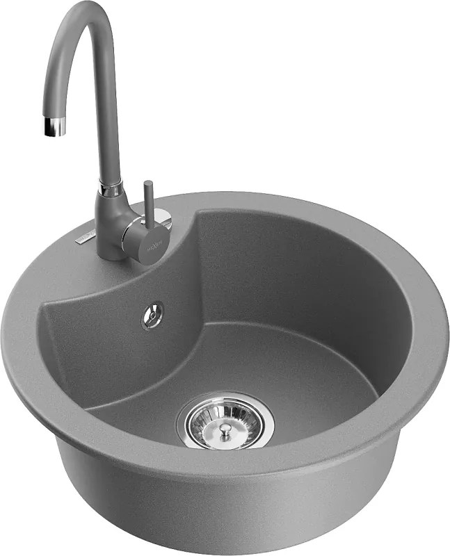 Mexen Diego lavello in granito a 1 vasca con rubinetto da cucina Telma, grigio - 6512-71-670200-71
