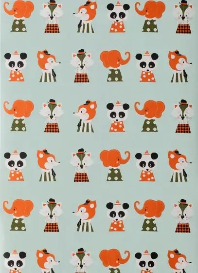 Ferm Living Carta da parati marionette - dusty green/ coral/ olive/ black