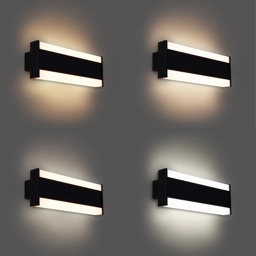 Lampada da Parete Moderna Nera 30cm Inclusa LED CCT IP54 - Vanya