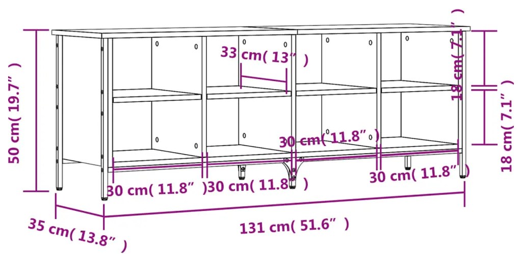 Scarpiera Grigio Sonoma 131x35x50 cm in Legno Multistrato