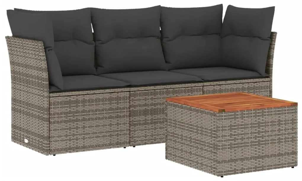 Set divani da giardino 4 pz con cuscini in polyrattan grigio