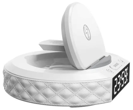 Immax 08983L - Sveglia con display LCD e ricarica wireless Qi 27W/9V bianco