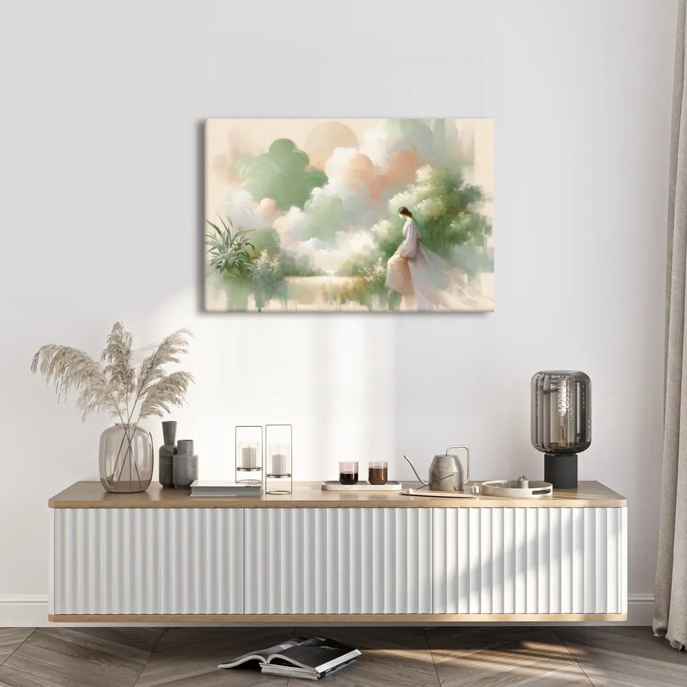 Quadro su tela – Donna in paesaggio romantico