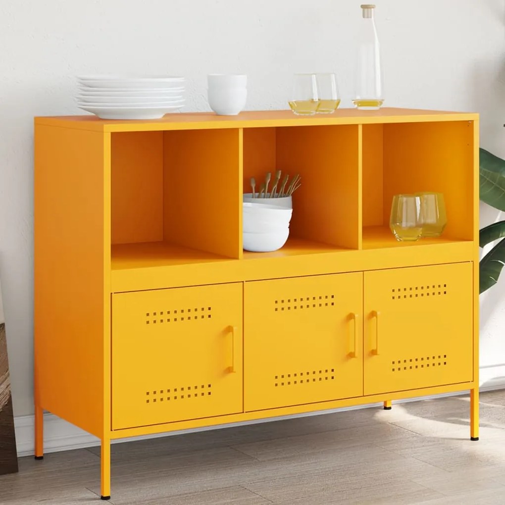 Credenza giallo senape 100,5x39x79 cm acciaio laminato a freddo