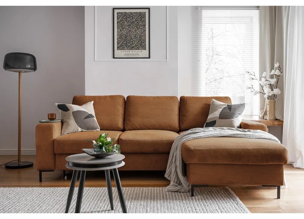 Divano letto in velluto a coste arancio-marrone (angolo destro) Lofty Lilly - Miuform