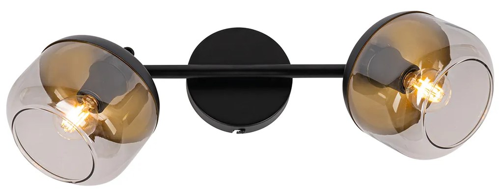 Faretto da soffitto di design nero con vetro oro e fumé 2 luci - Kyan