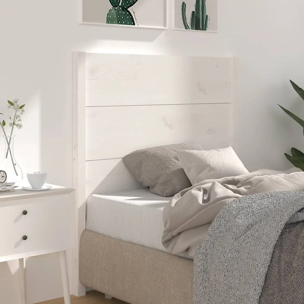 Testiera Per Letto Bianca 106x4x100cm İn Legno Massello Di Pino /