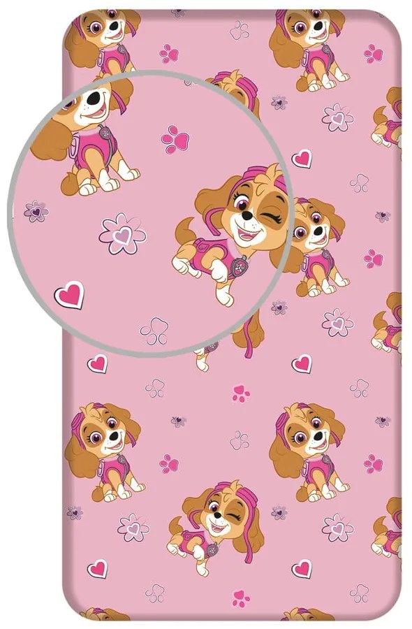 Lenzuolo con angoli per bambini rosa in cotone per letto singolo 90x200 cm Paw Patrol – Jerry Fabrics