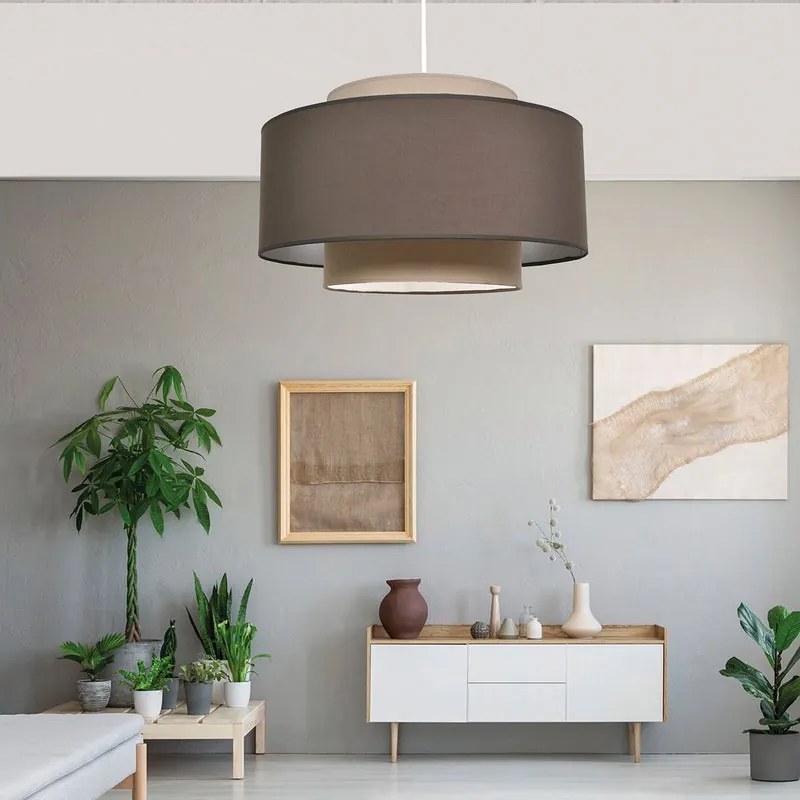 Lampadario Moderno Doppio Cilindro bianco paralume marrone e tortora E27 Ø48cm