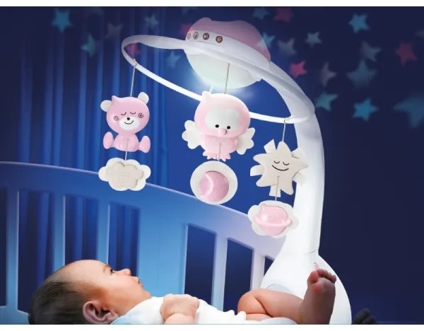 Infantino - Culla mobile con melodia e proiettore 3in1 3xAAA rosa