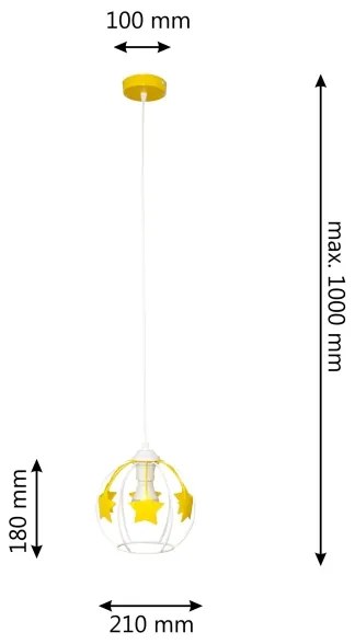 Lampadario a sospensione per bambini STARS 1xE27/15W/230V giallo/bianco