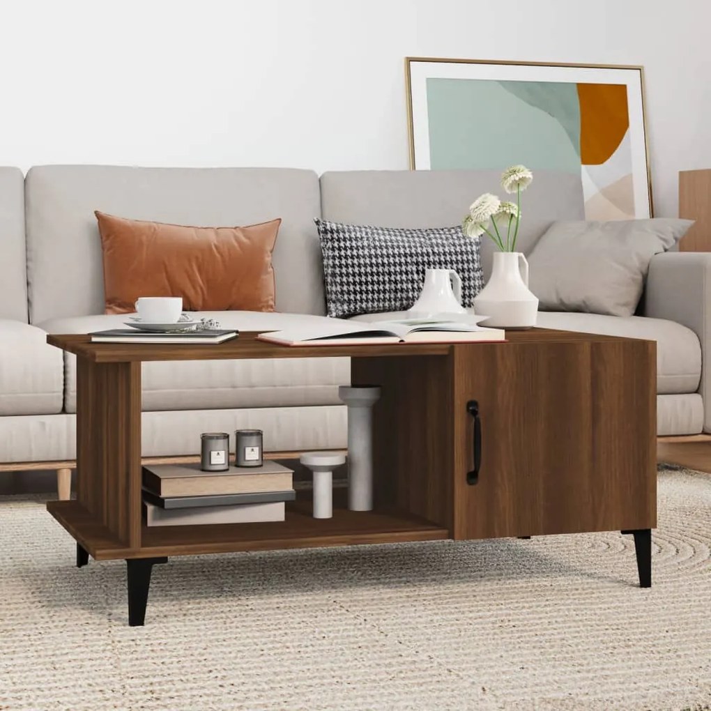 Tavolino Da Salotto Rovere Marrone 90x50x40cm Legno Multistrato /