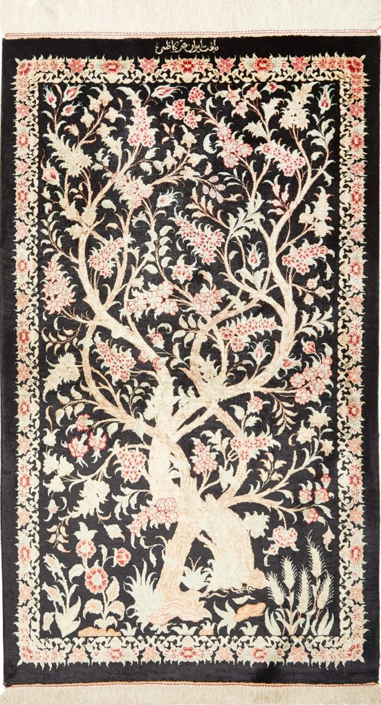 Ghom Tappeto 100x60 Nero (Iran) Annodato A Mano