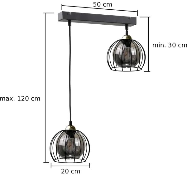 Lampadario a sospensione con filo SOLO BLACK 2xE27/60W/230V nero/oro