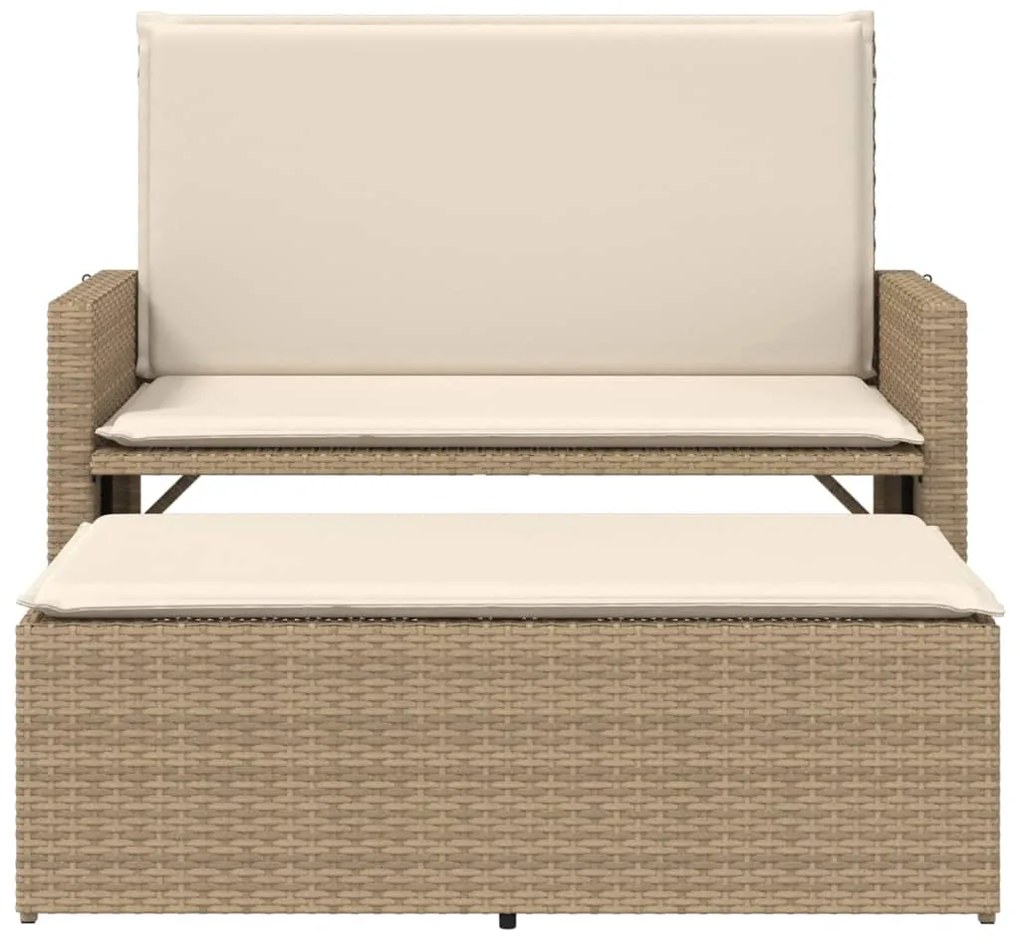 Panca da giardino con cuscini e poggiapiedi beige in polyrattan