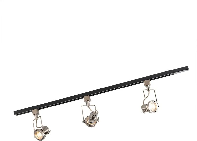 Binario monofase Smart nero con acciaio incl. 3 WiFi GU10 - Iconic Suplux